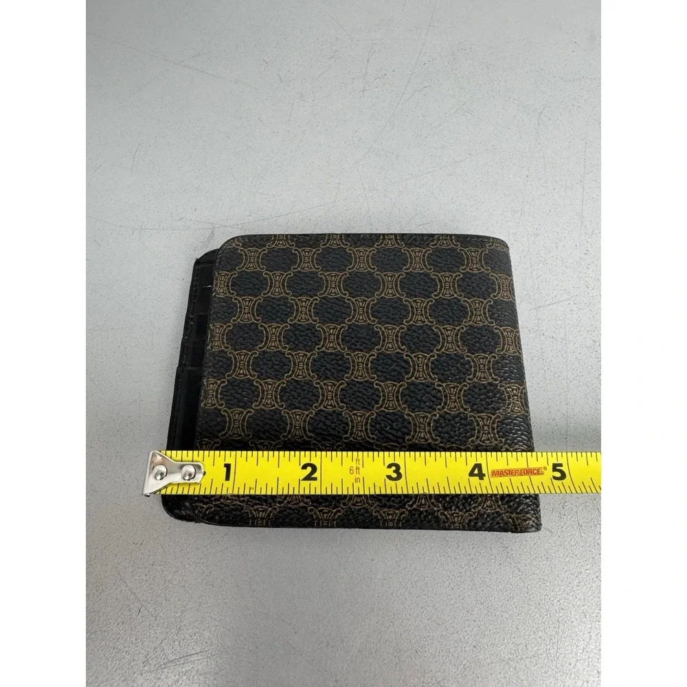 CELINE Macadam Bifold Wallet Mens Black Embossed Leather Brown Monogram Italy